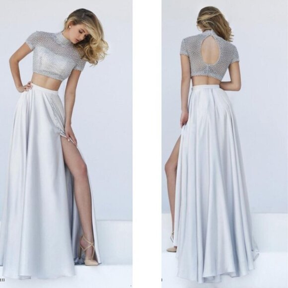 Sherri Hill Rhinestone Beaded Two Piece Matching Set Skirt Crop Top Dress 50037 - Picture 2 of 15